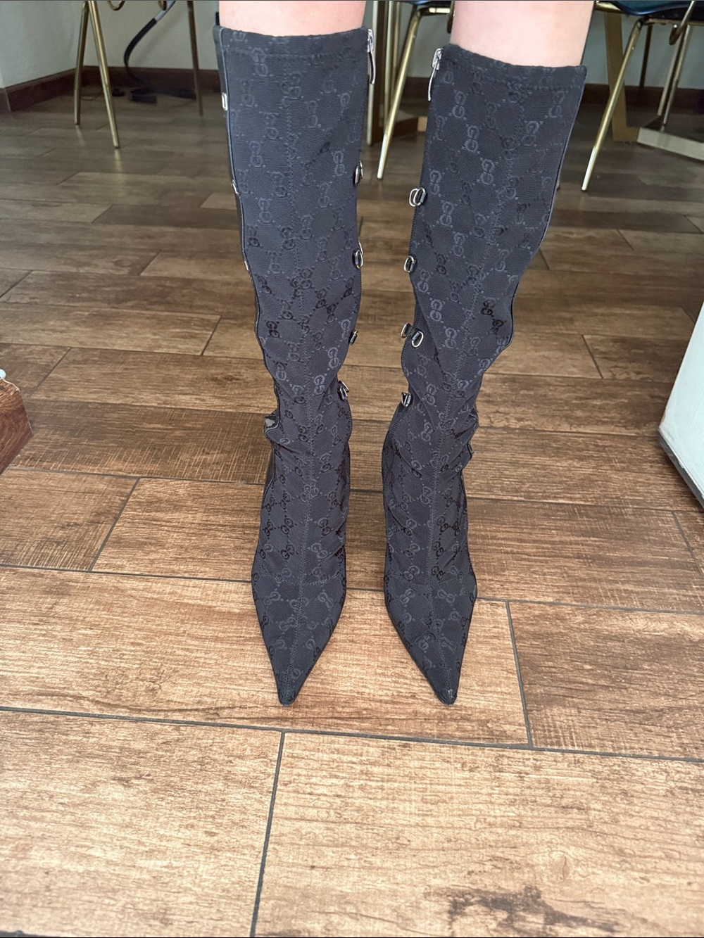 Chic Black Patterned Heeled Boots
